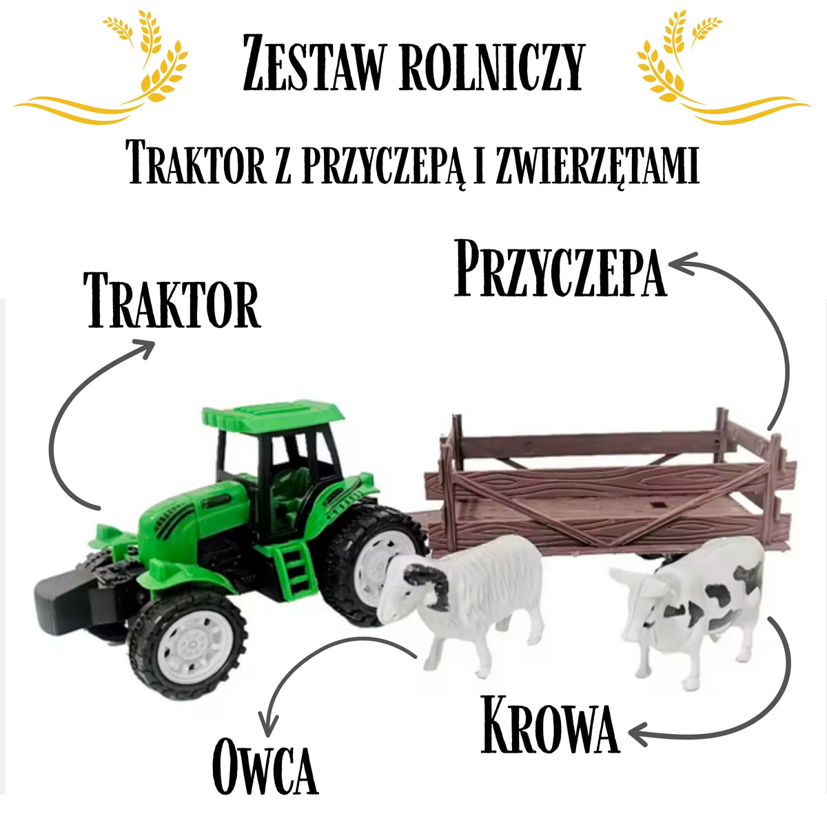 WOOPIE traktorius su priekaba ir gyvūnėliais 3+