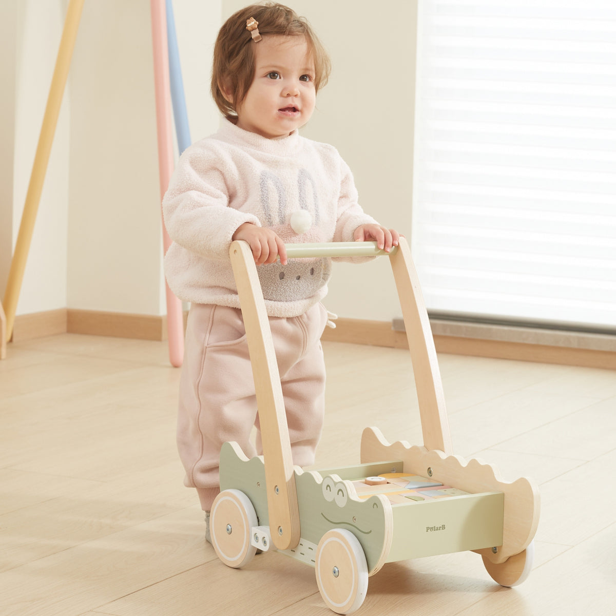 Viga Wooden Pusher Trolley – medinis vaikštynas Krokodilas