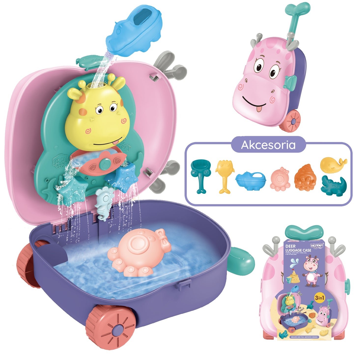 Woopie 3in1 smėlio žaislų rinkinys „Elniuko lagaminas“ – smėlio, vandens ir interaktyvūs žaidimai – vaizdas 3