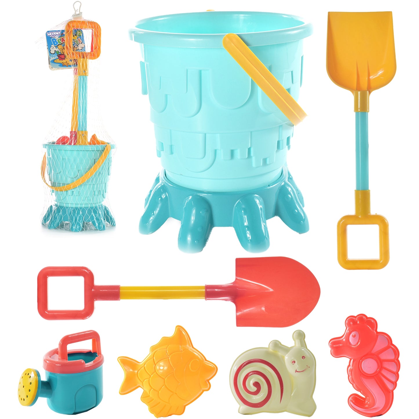 Woopie smėlio žaislų rinkinys – kibirėlis, formelės, kastuvėliai ir laistytuvas (7 dalys) – pagrindinis vaizdas