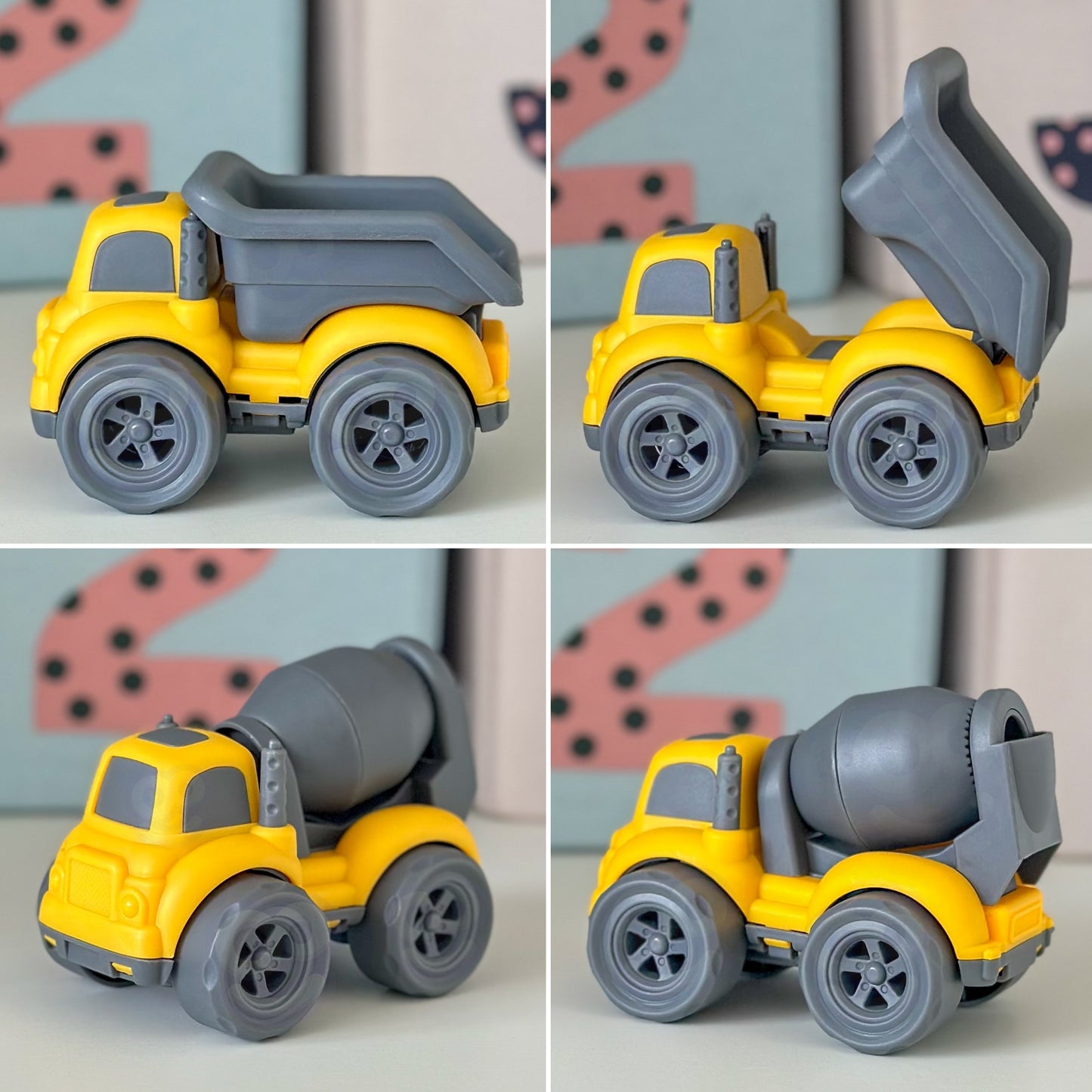 WOOPIE Rinkinys 3in1: Statybinės mašinėlės – šiukšliavežė, betono maišyklė ir savivartis – vaizdas 4