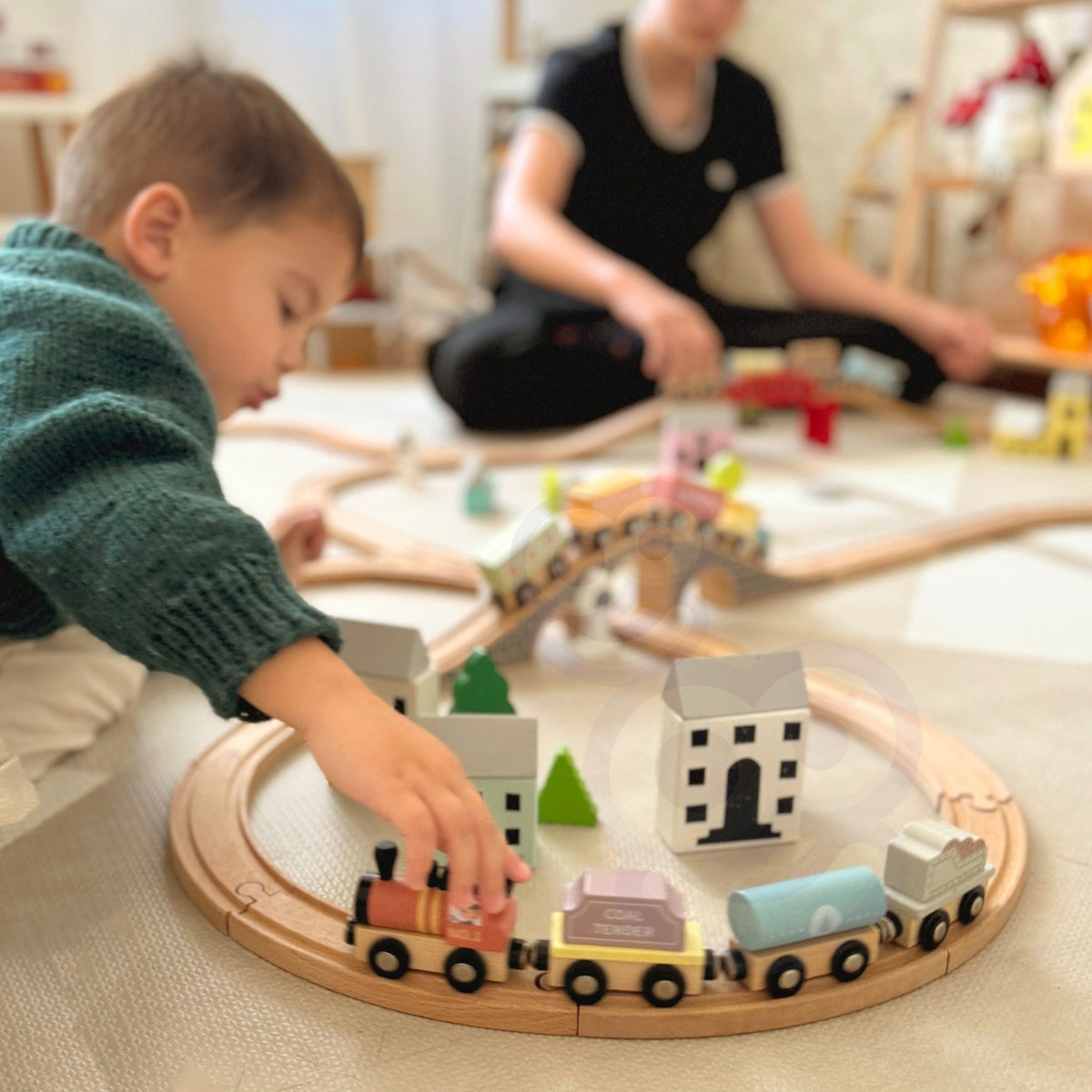 TOOKY TOY Mediniai magnetiniai vagonai, 12 dalių rinkinys