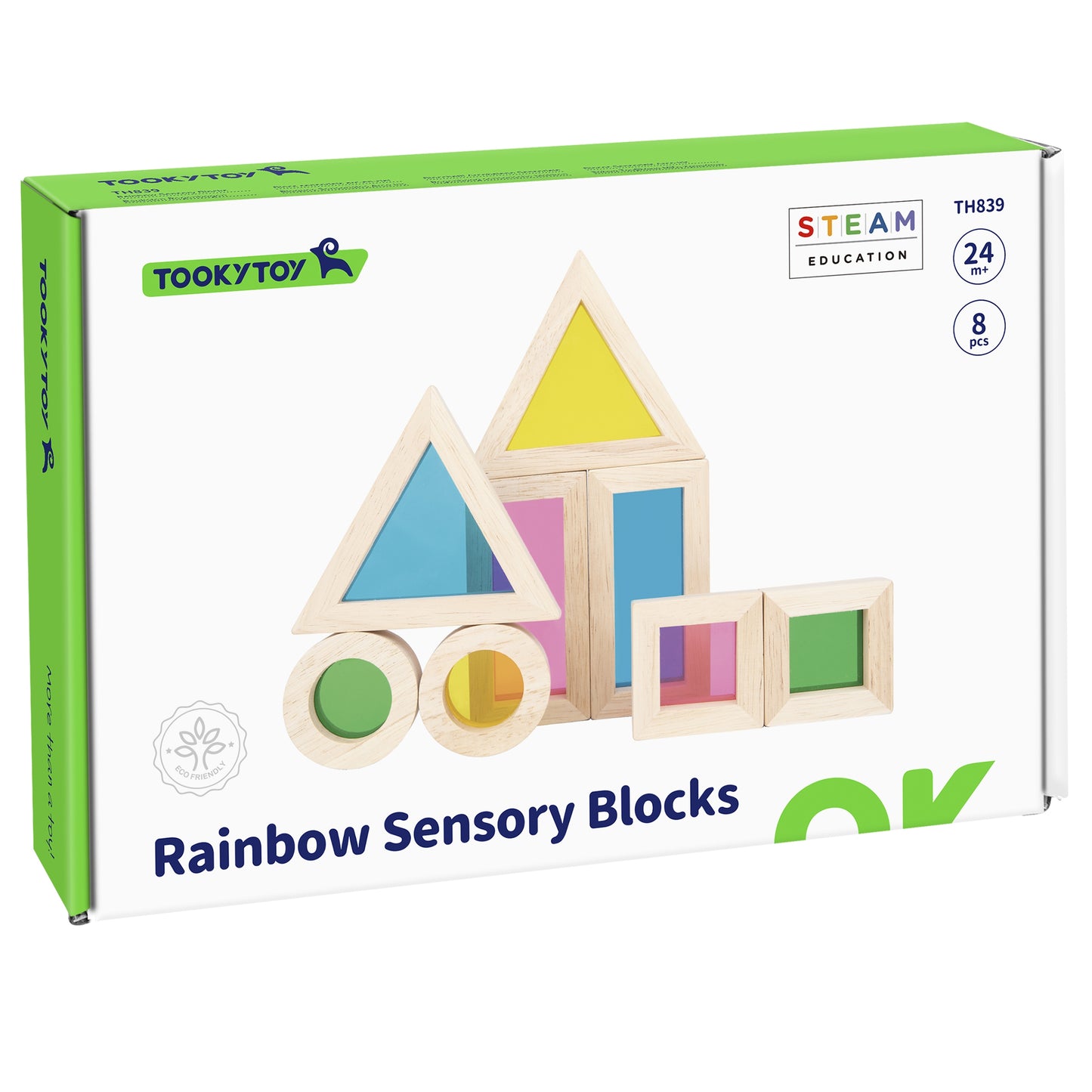 TOOKY TOY Medinės spalvotos veidrodinės kaladėlės, rinkinys iš 8 dalių, FSC – vaizdas 8