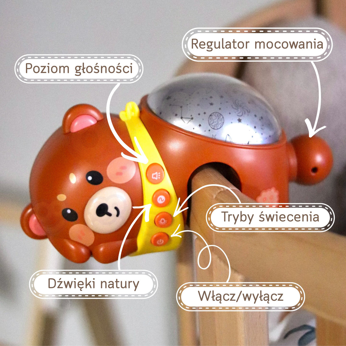WOOPIE BABY Meškiuko projektorius nakties šviesa su melodijomis kūdikiams