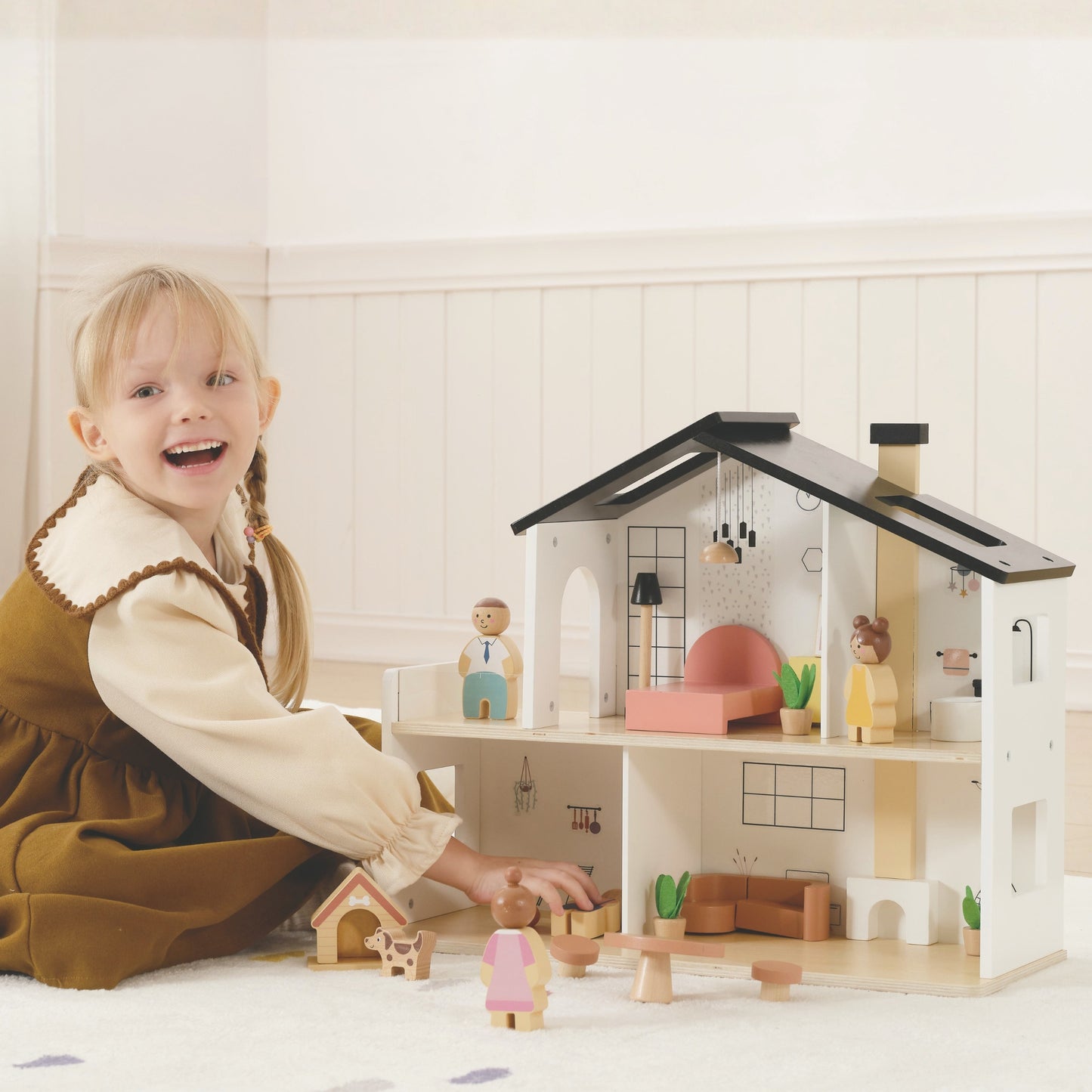 TOOKY TOY Medinis Lėlių Namas su Šeima ir Priedais 20 vnt.