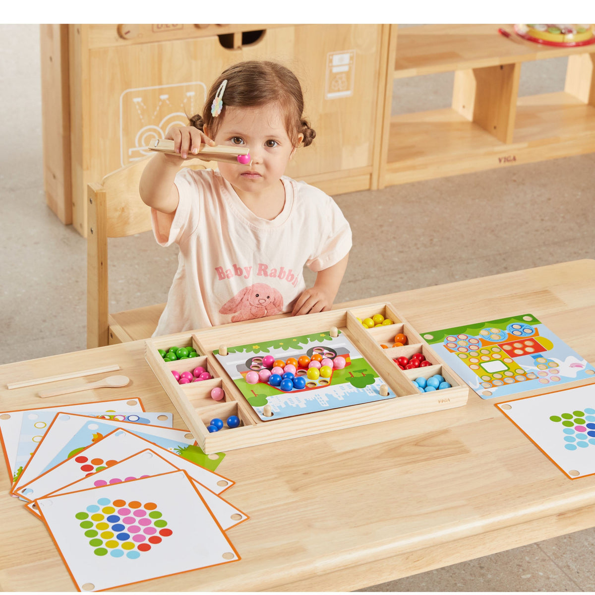 VIGA Medinis Rutuliukų Gaudymo Montessori Žaidimas