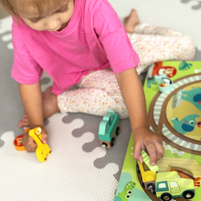 Tooky Toy medinis traukinys zoologijos sodas