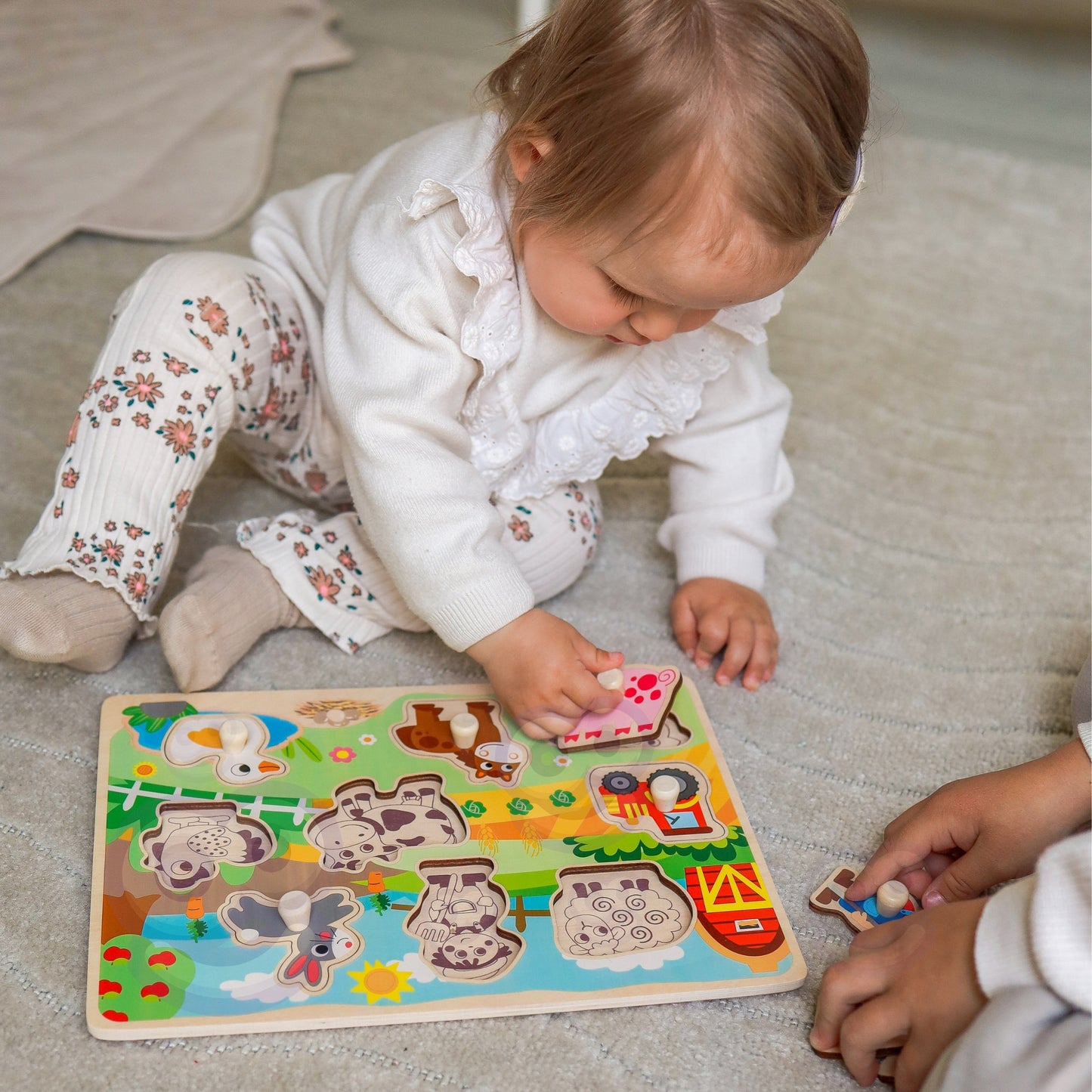 WOOPIE GREEN Medinė Montessori Ūkio Dėlionė su Rankenėlėmis