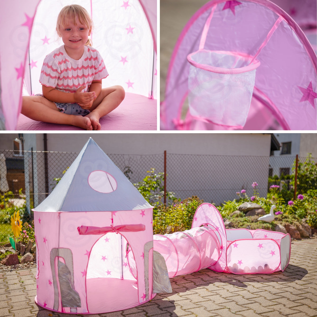 WOOPIE 3-in-1 Princesės pilies palapinė su tuneliu ir baseinu XXL