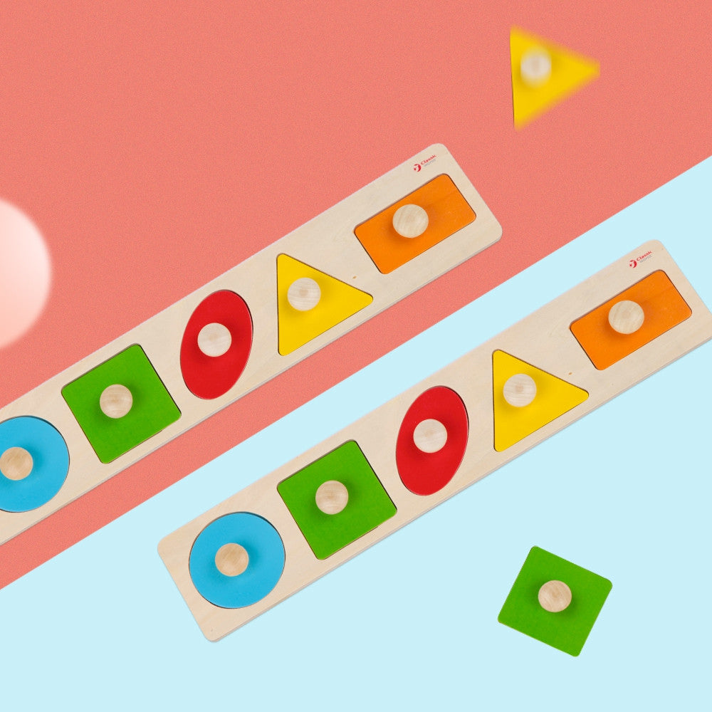 CLASSIC WORLD Medinė Geometrinė Dėlionė Montessori 6 vnt.
