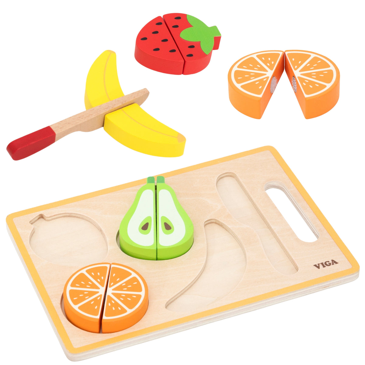 VIGA Medinė Montessori dėlionė – Pjaustomi vaisiai