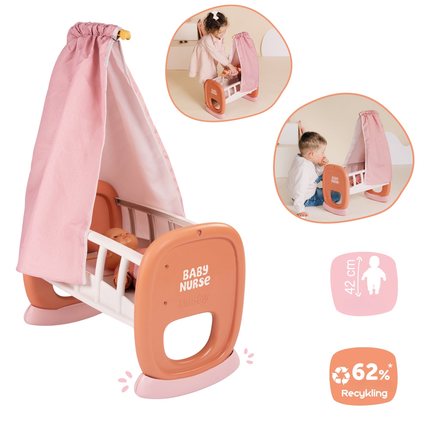 Smoby Baby Nurse Lopšys su baldakimu – vaizdas 7