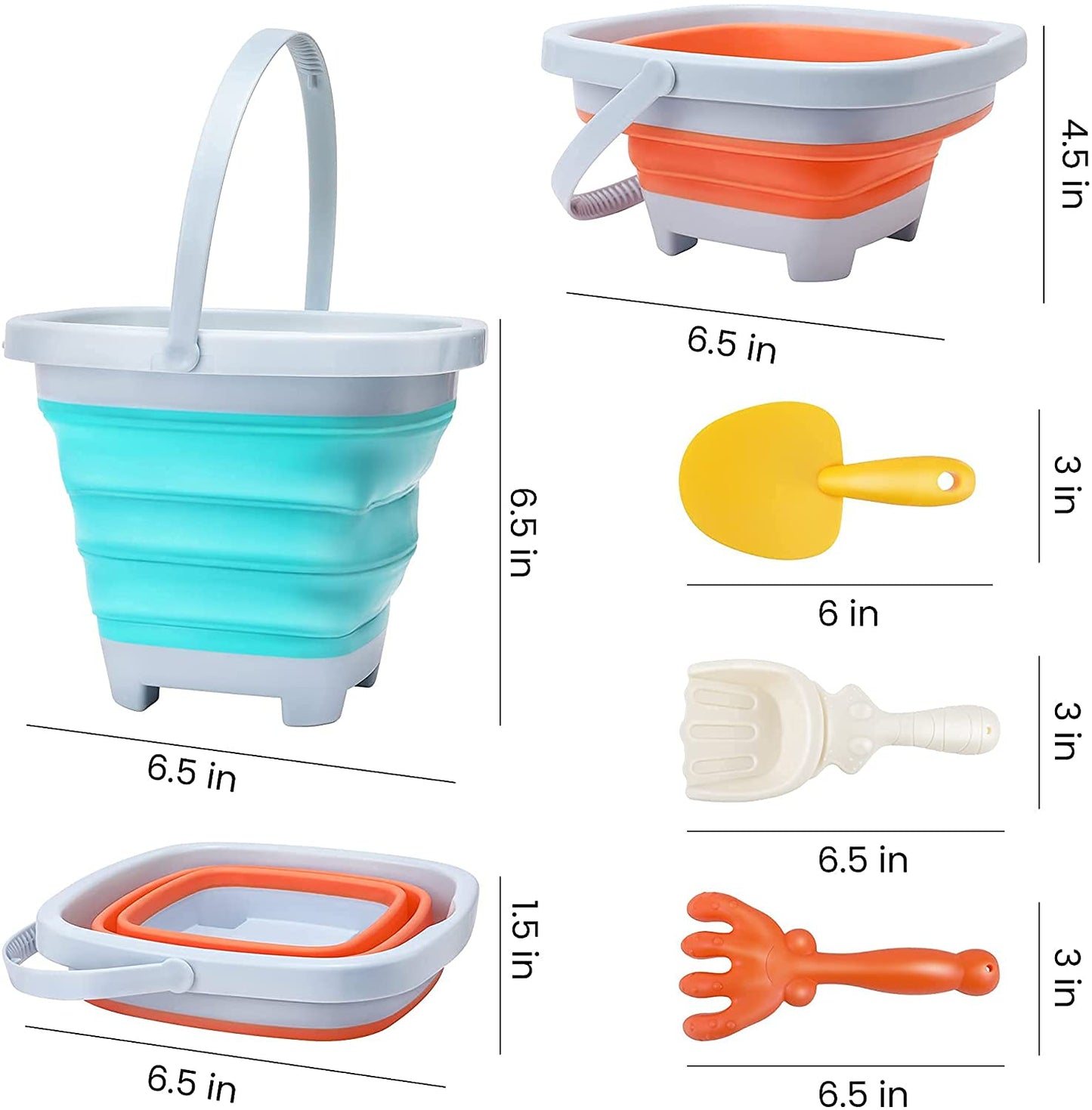WOOPIE Sulankstomas kibirėlio rinkinys su grėbliuku ir kastuvėliu, mėlynas – vaizdas 5