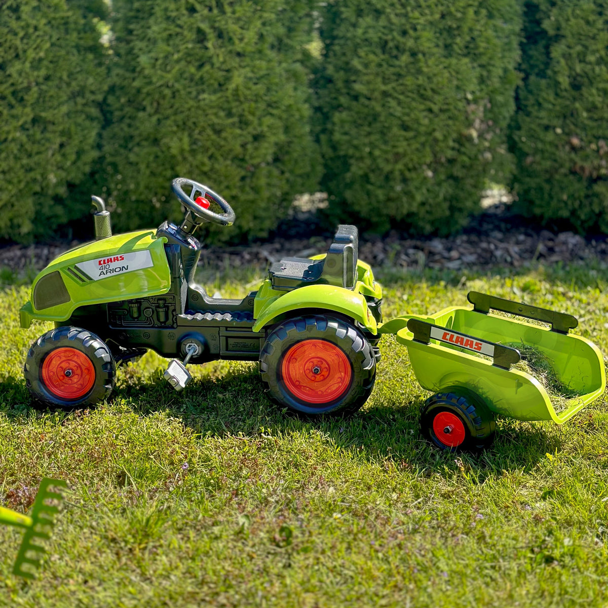 FALK Claas Green minamas traktoriukas su priekaba ir garsiniu signalu 2-5 m.
