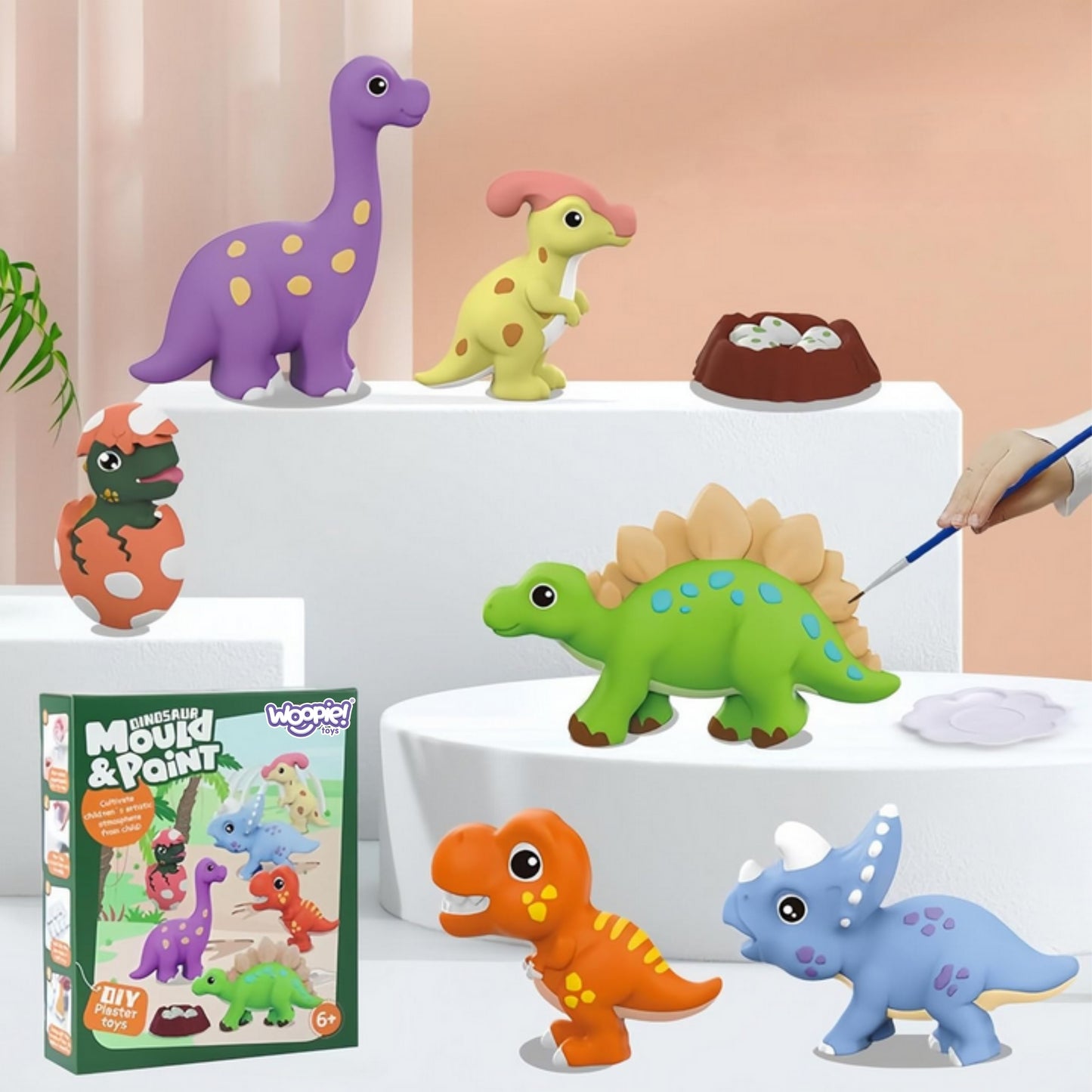 WOOPIE Kūrybinis rinkinys gipsinių figūrėlių liejimui ir dažymui – Dinozaurai – vaizdas 5
