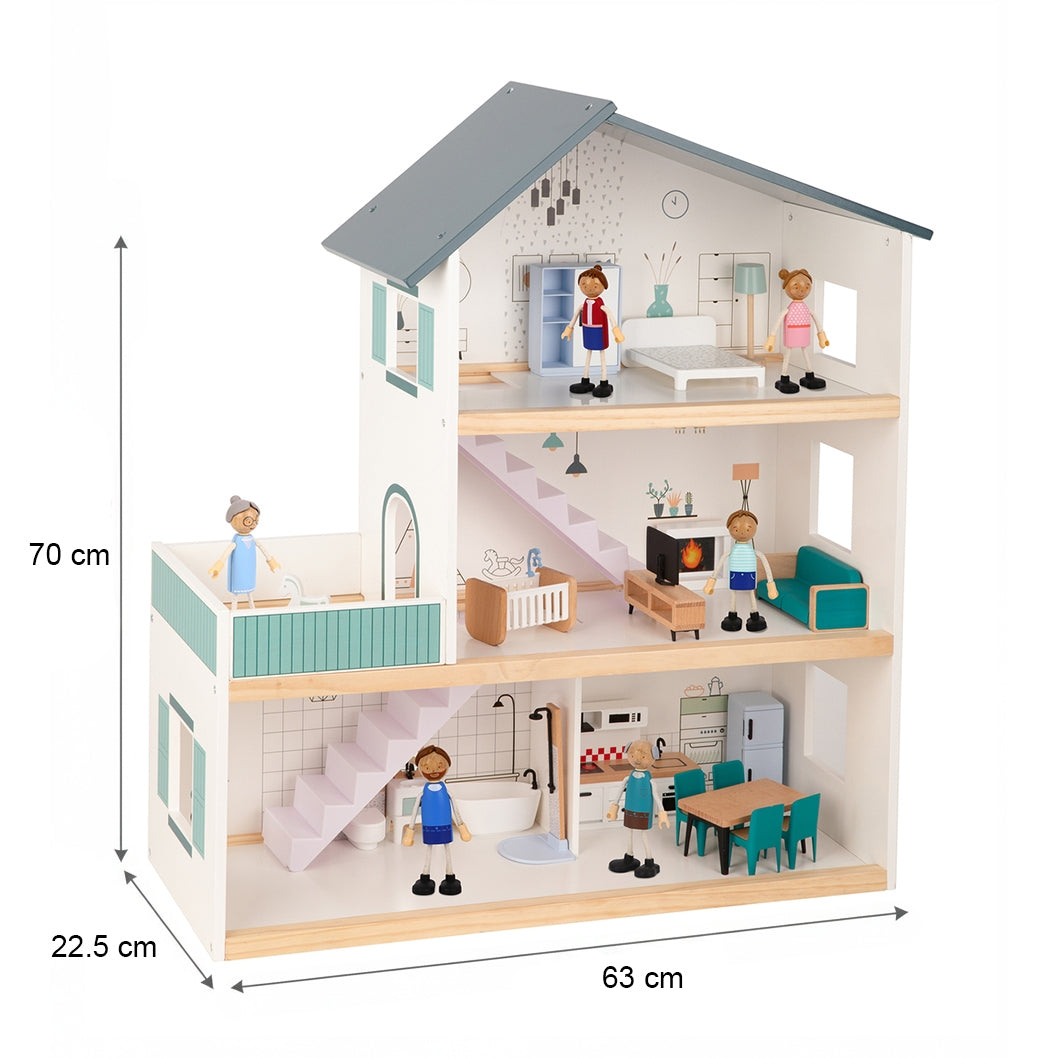 TOOKY TOY Didelis medinis lėlių namelis su figūrėlėmis, FSC