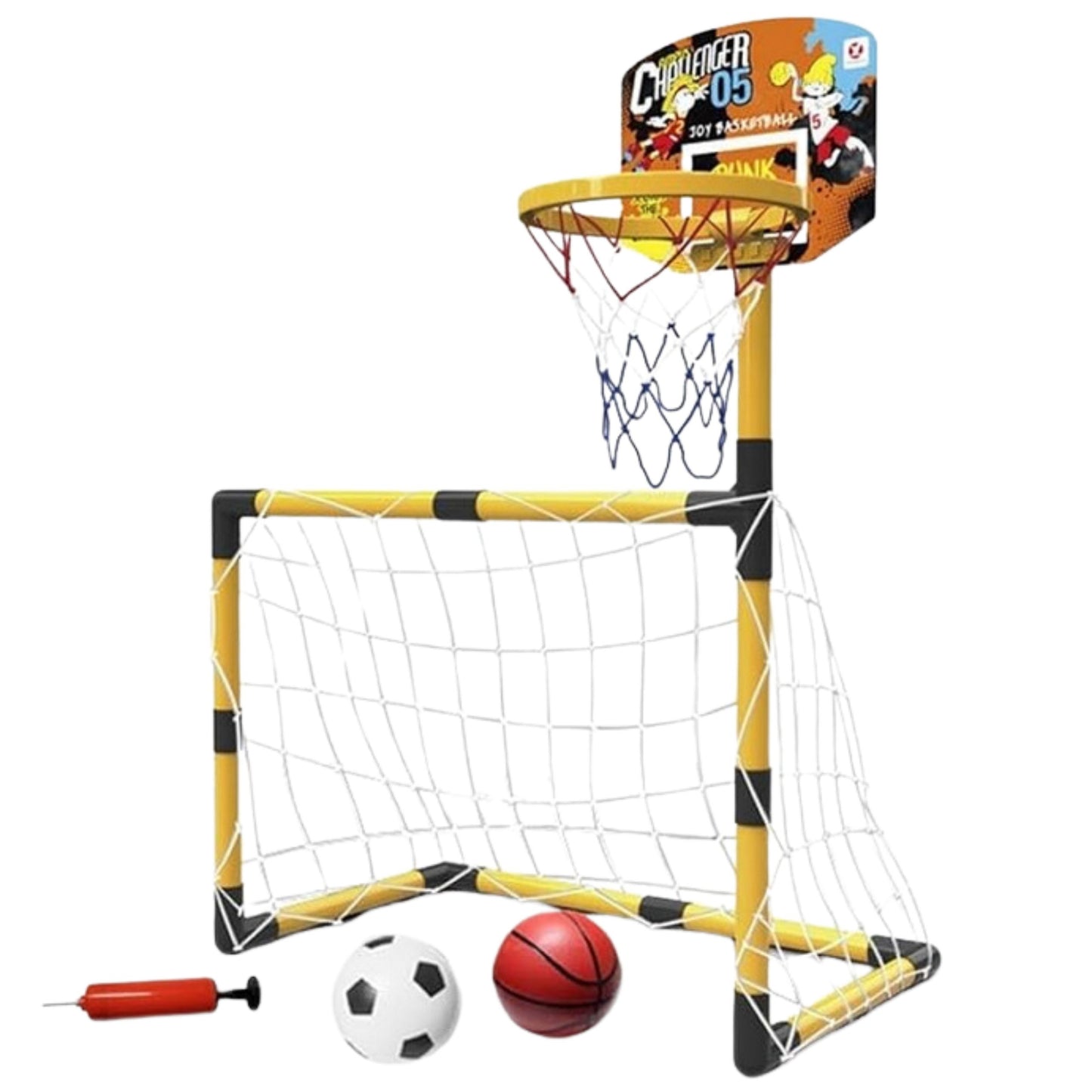 WOOPIE Rinkinys 2in1: Krepšinis ir Futbolo Vartai su Kamuoliais ir Pompa – vaizdas 3