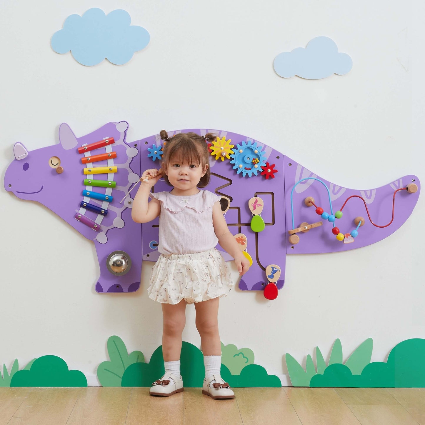 VIGA Medinė Jutimų Lenta Triceratopsas – Montessori Žaislas Vaikams