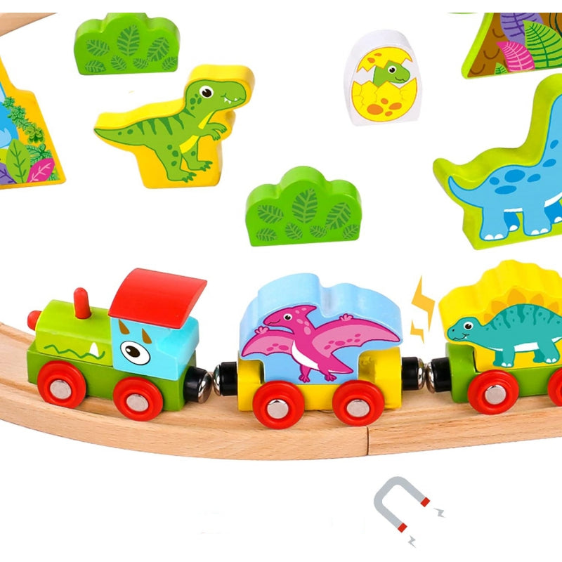 TOOKY TOY Medinis magnetinis traukinys dinozaurai + figūrėlės