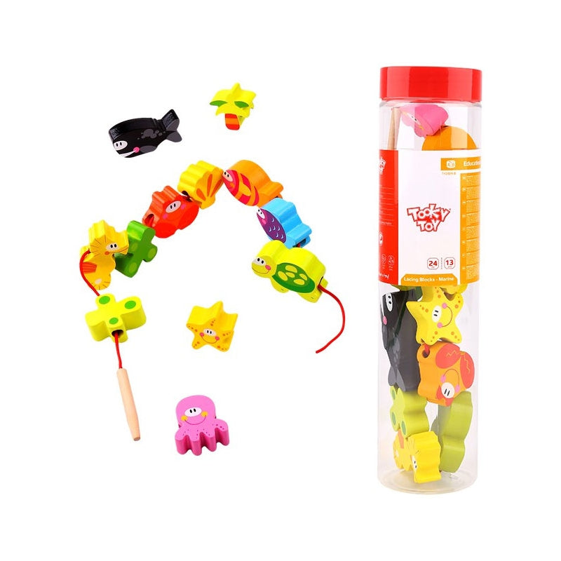 TOOKY TOY Mediniai karoliukai, vėrimo žaidimas, Jūros gyvūnai