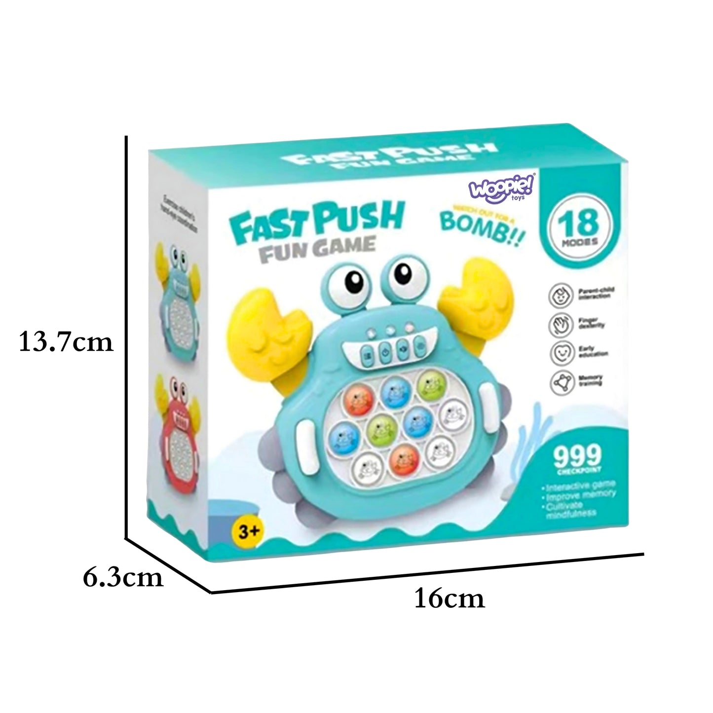 WOOPIE Elektroninis POP IT Antistresinis Įgūdžių Žaidimas „Raudonas Krabas“ – vaizdas 6