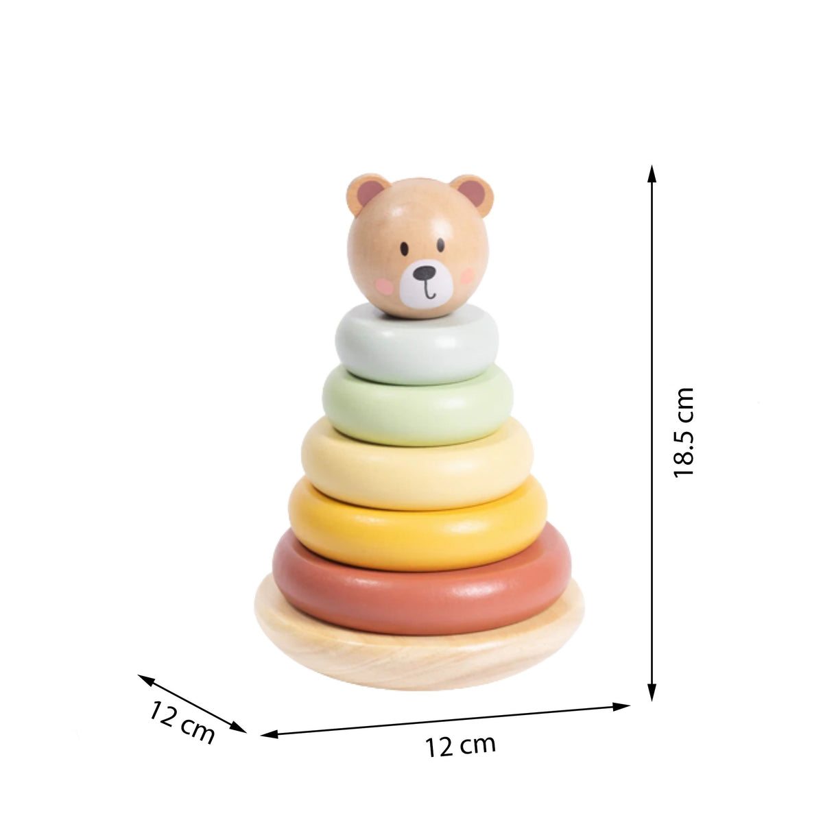TOOKY TOY Medinė Sensorinė Piramidė su Meškiuku Kūdikiams 12M+