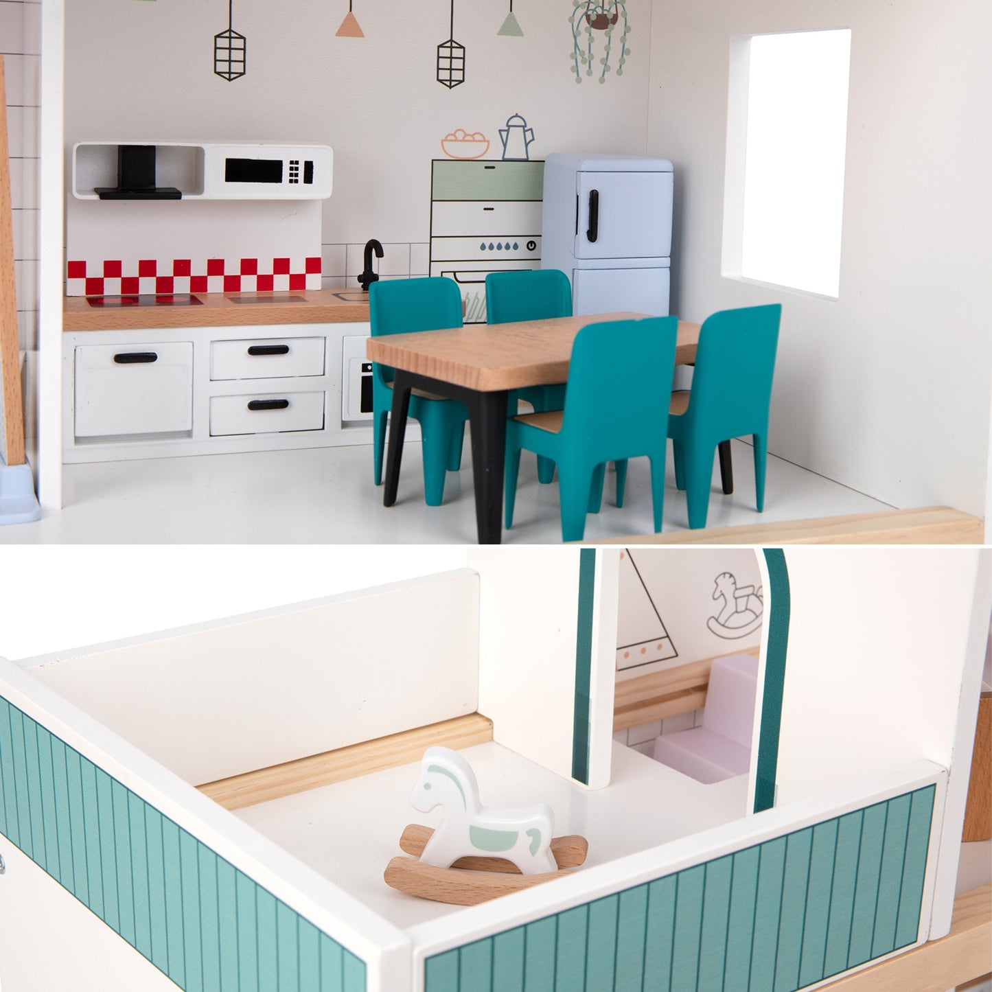 TOOKY TOY Didelis medinis lėlių namelis su figūrėlėmis, FSC – vaizdas 9