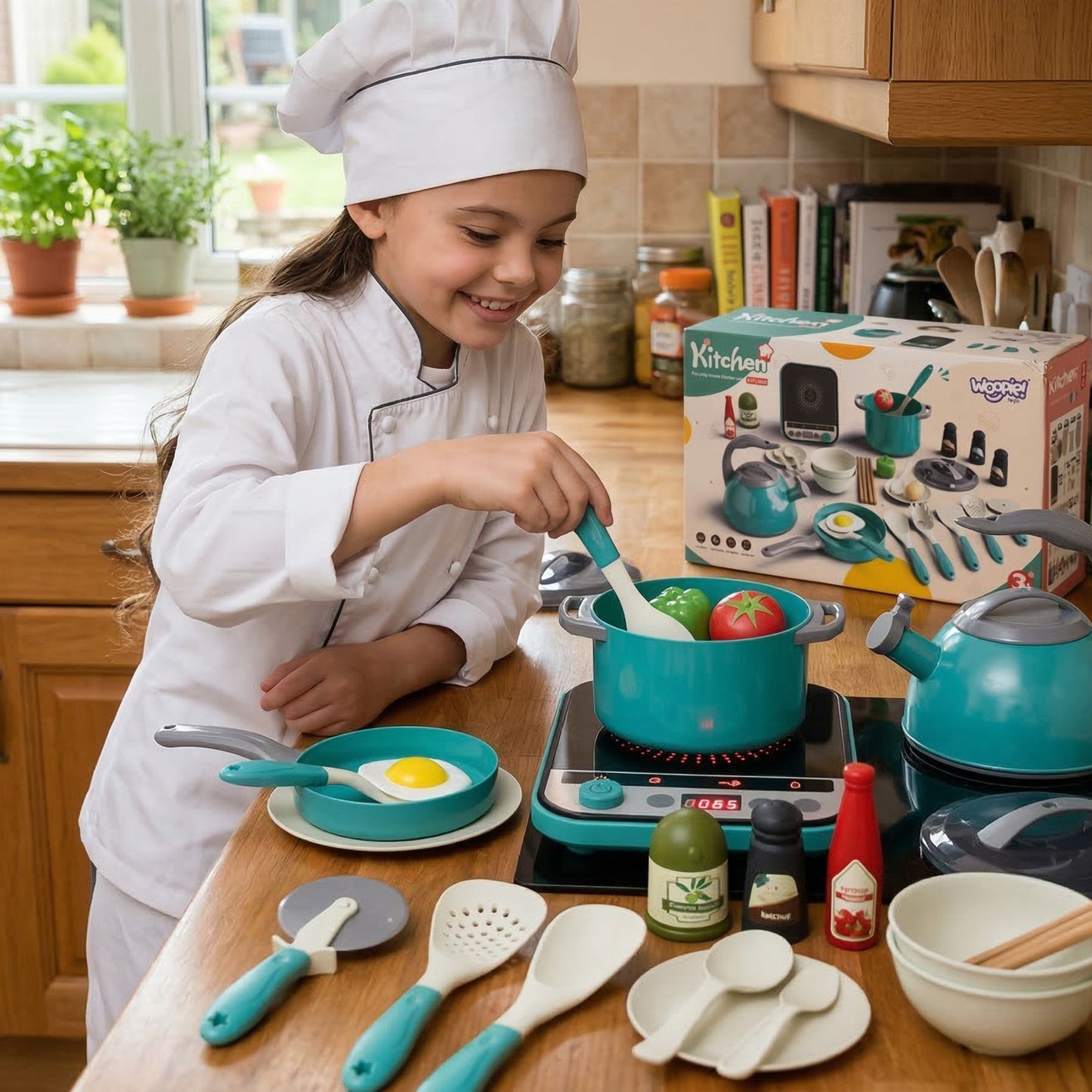 WOOPIE Mažojo Šefo Rinkinys Indukcinė Viryklė Puodai Žalia 30 detalių