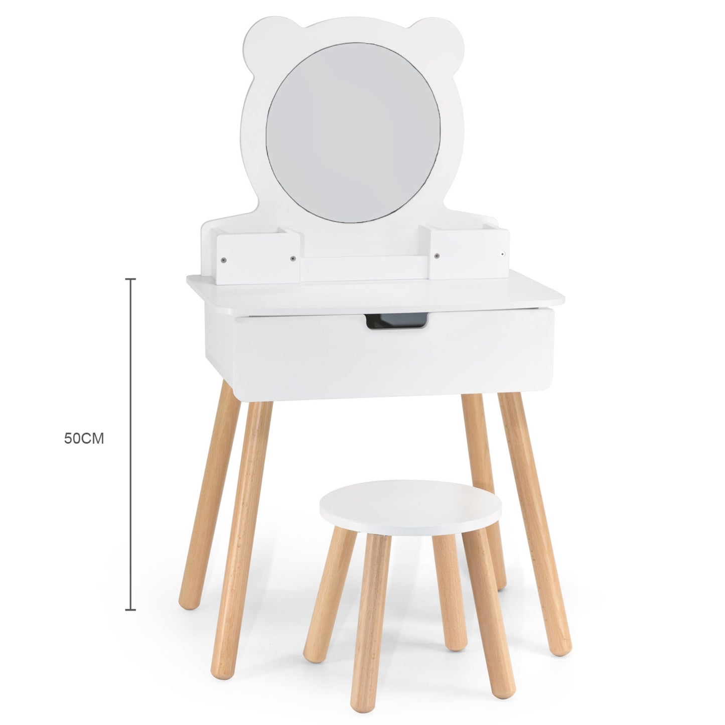 VIGA Baltas medinis tualetinis staliukas su veidrodžiu ir laku – vaizdas 10