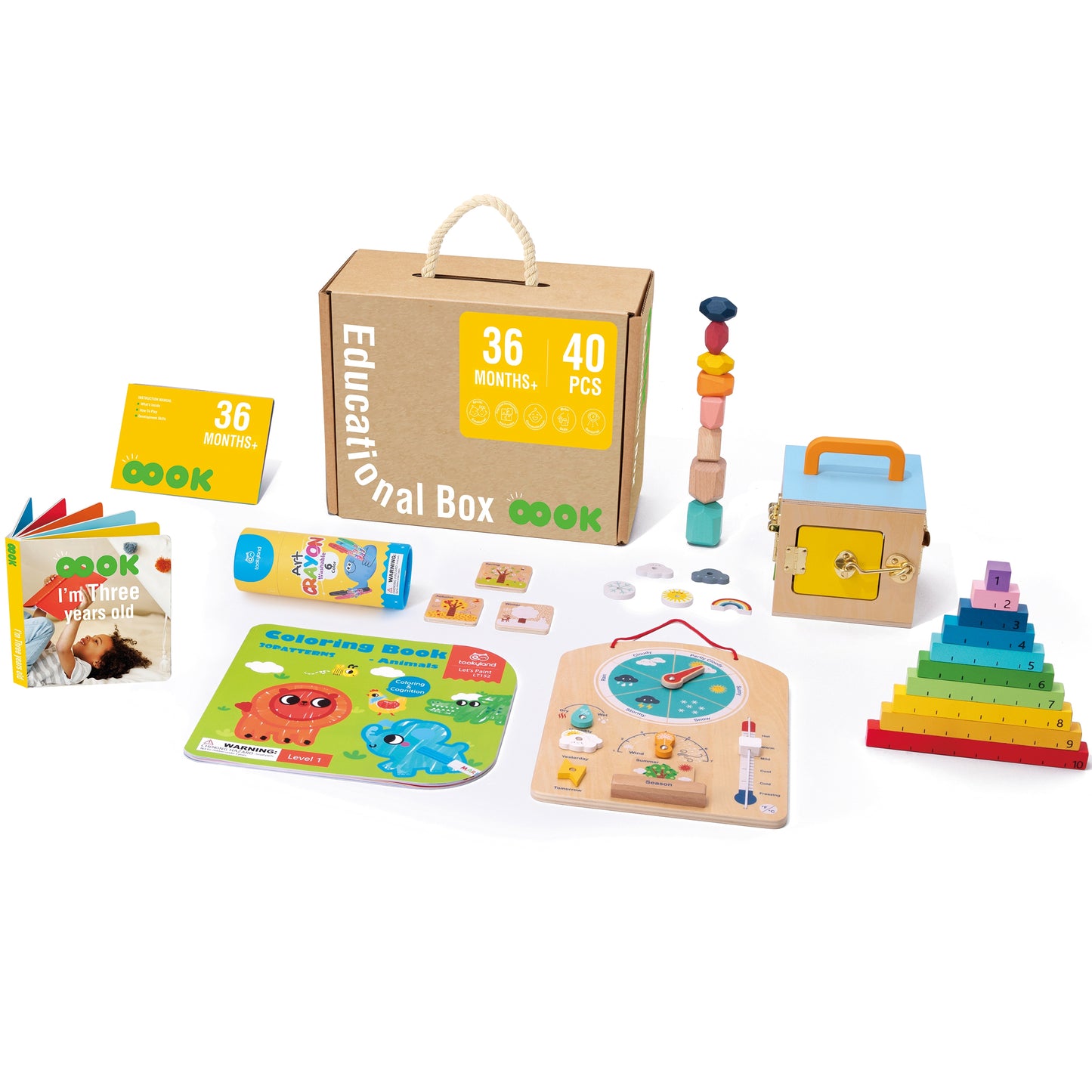 Tooky Toy edukacinis Montessori rinkinys 6in1: dėlionė, skaitliukai ir orų lenta, vaikams nuo 3 metų