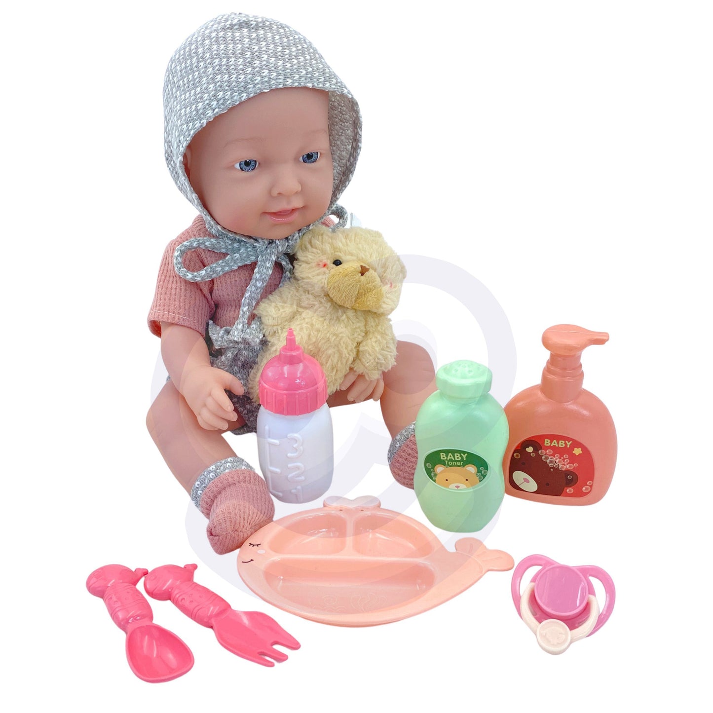 WOOPIE ROYAL lėlė kūdikis 36 cm su drabužėliais, meškiuku ir maitinimo priedais – vaizdas 2