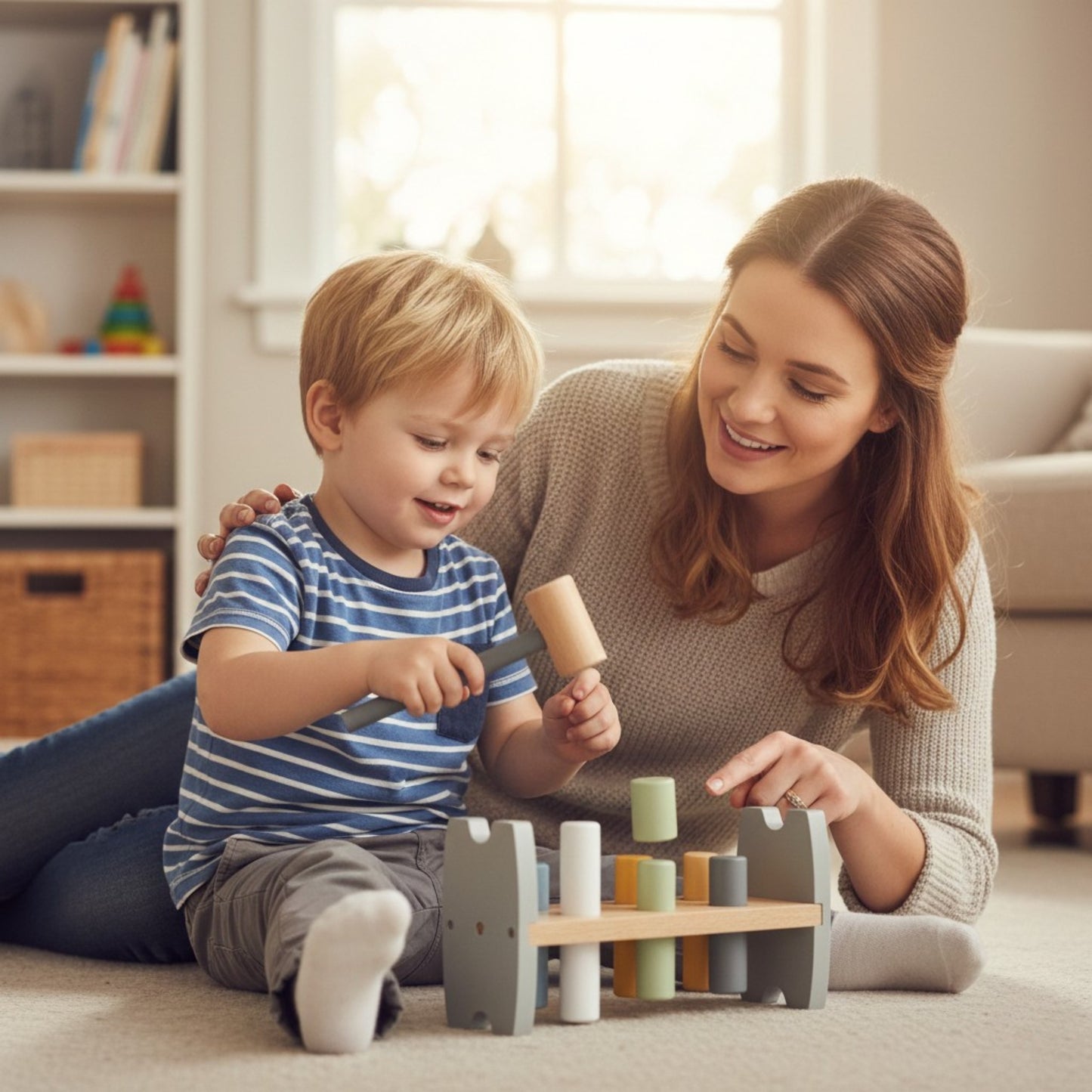 Viga PolarB Medinis Montessori Kalimo Žaislas su Kūjeliu Pingvinas