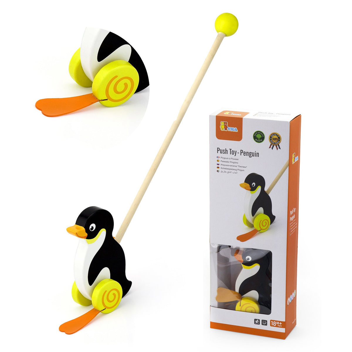 Viga Toys Medinis Stumdukas Pingvinas ant Lazdelės Vaikams