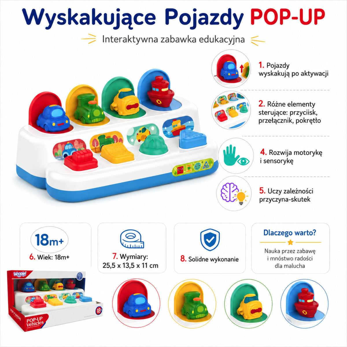 WOOPIE BABY Lavinamasis Žaislas Iššokantys Automobiliukai