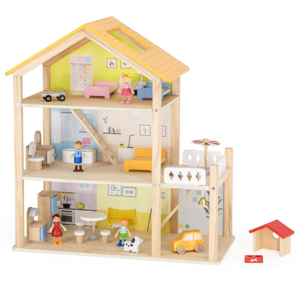 VIGA Medinis lėlių namelis rinkinys su lėlytėmis ir priedais – pagrindinis vaizdas