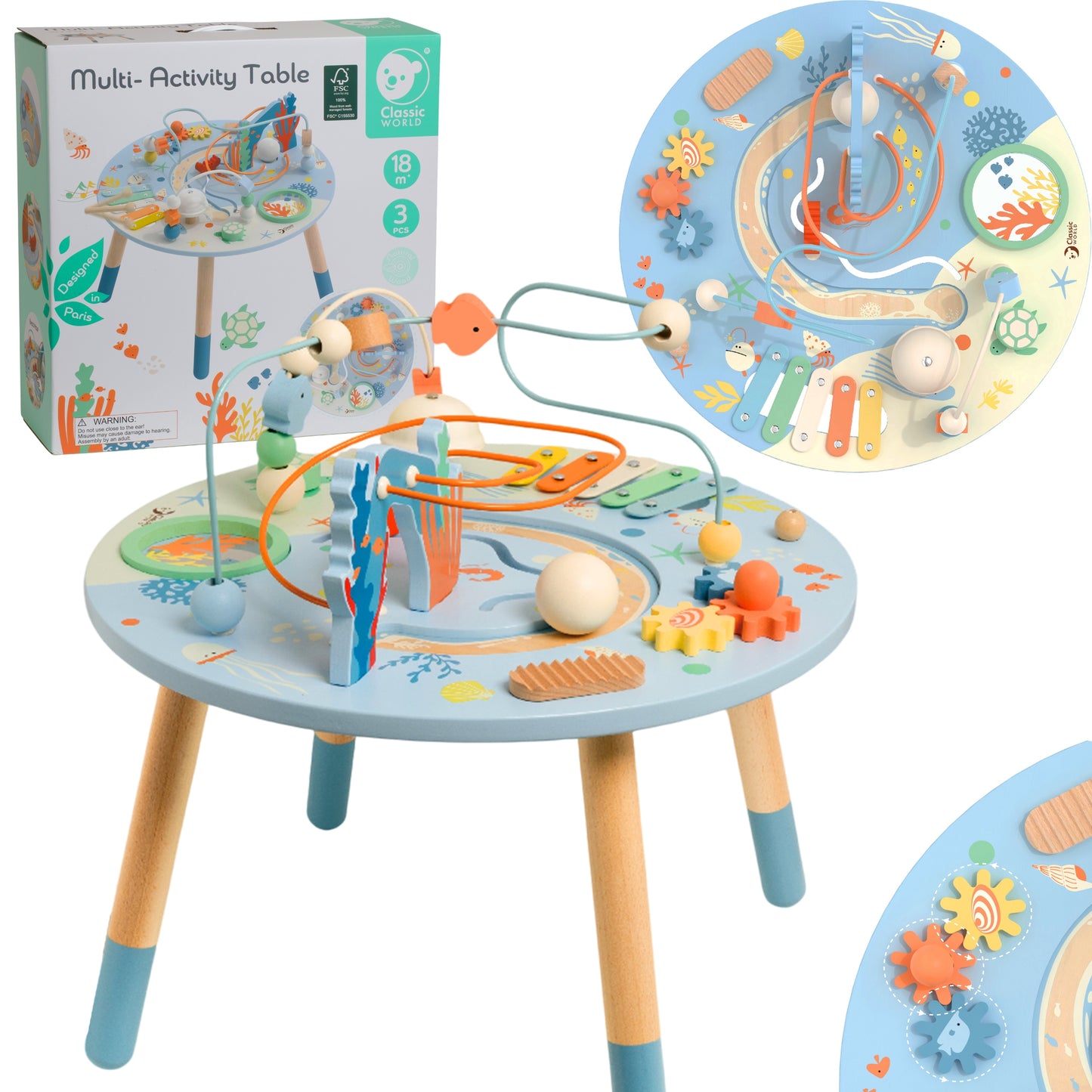 CLASSIC WORLD Medinis užsiėmimų stalas „Jūros gyvenimas“, Muzikinis ir edukacinis – pagrindinis vaizdas