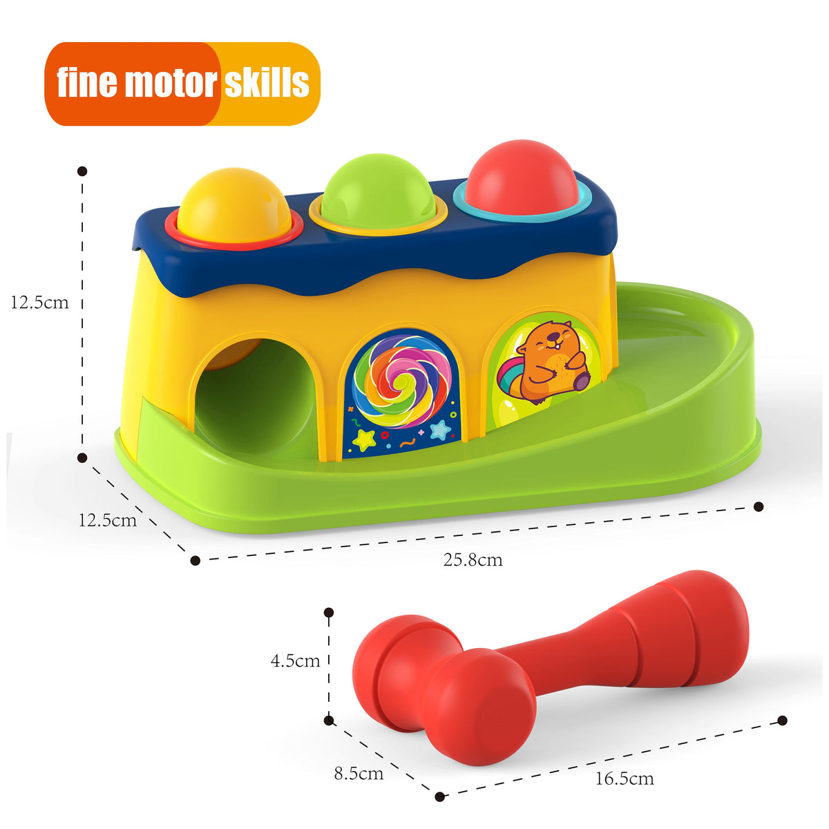 WOOPIE BABY spalvingas Montessori kalimo takelis su plaktuku