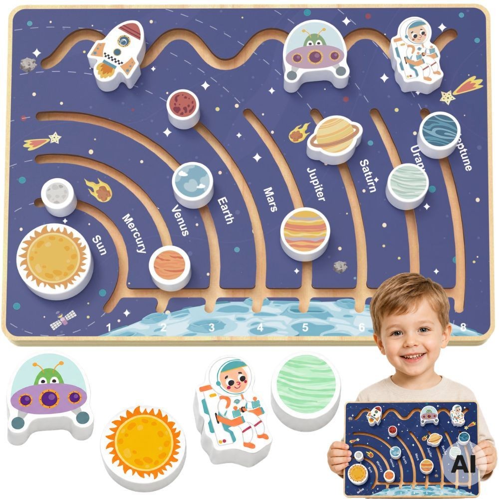 TOOKY TOY Lavinamoji Saulės Sistemos Lenta – Medinis Labirintas