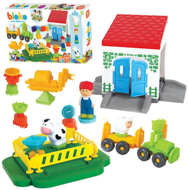 MOCHTOYS „Pin Bricks“ Kaladėlės „Ferma“ (100 elementų + 3 figūrėlės) – pagrindinis vaizdas