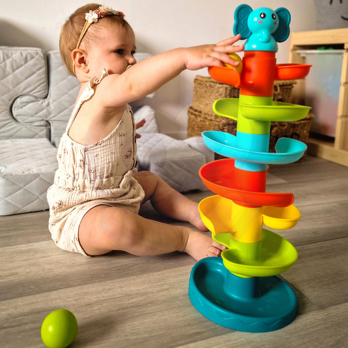 WOOPIE BABY Spiralinis kamuoliukų bokštas su 3 kamuoliukais