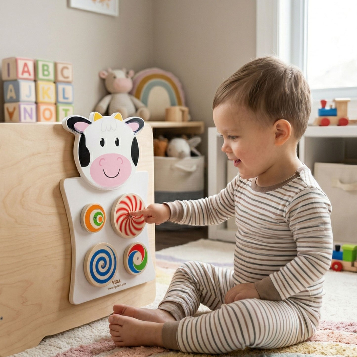 VIGA Medinė Montessori Manipuliacinė Lenta Karvutė FSC