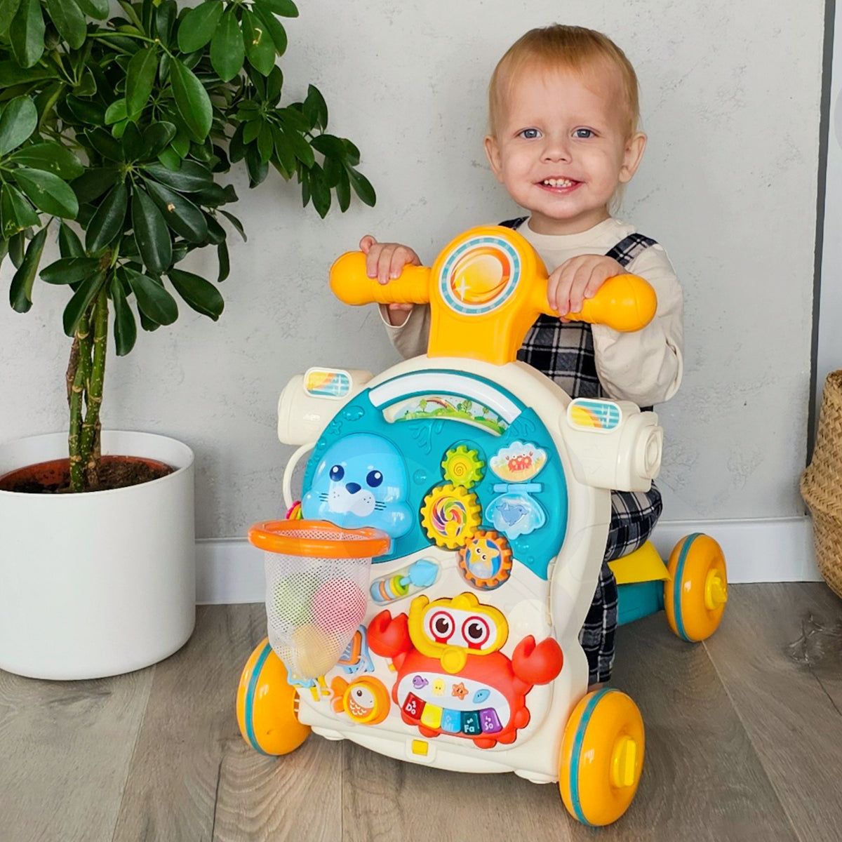 WOOPIE BABY Vaikštynė 4in1 su Interaktyviu Pažintiniu Skydeliu
