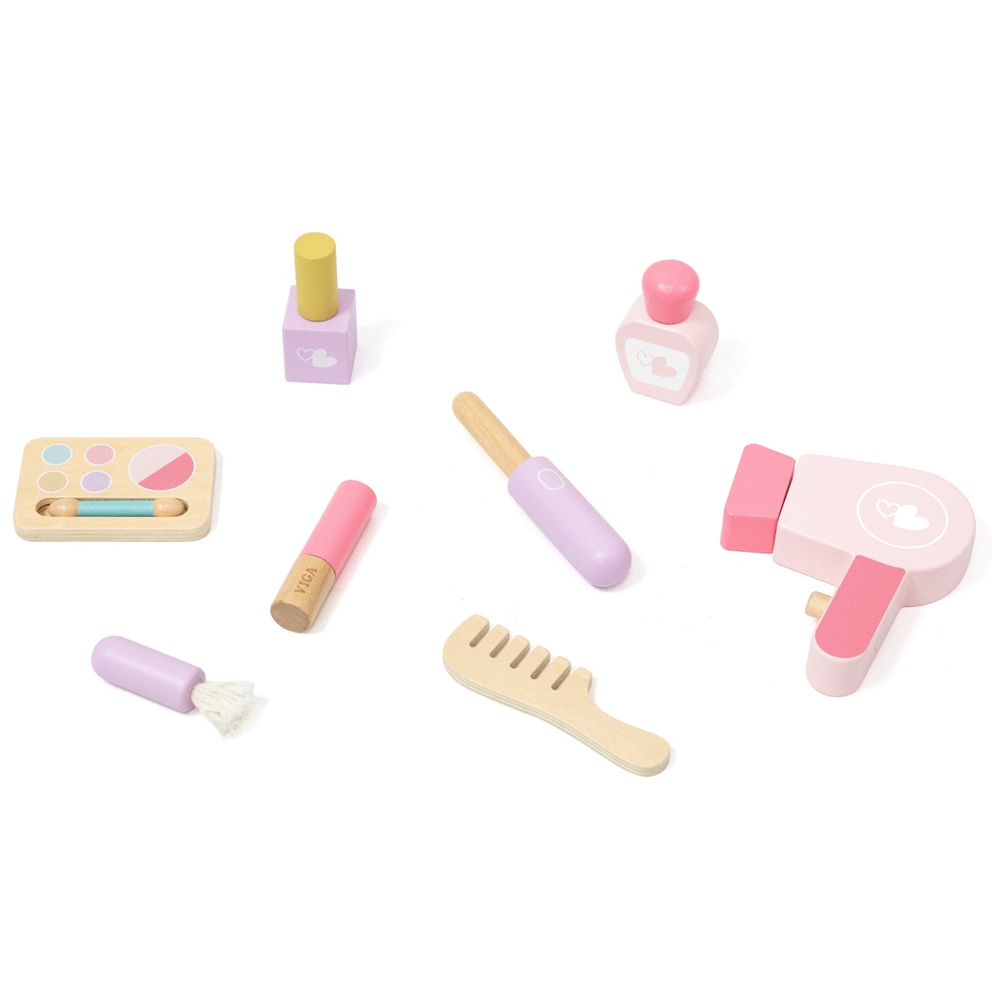 VIGA Didelis medinis kosmetinis staliukas su veidrodžiu ir kėdute, baltas/rožinis