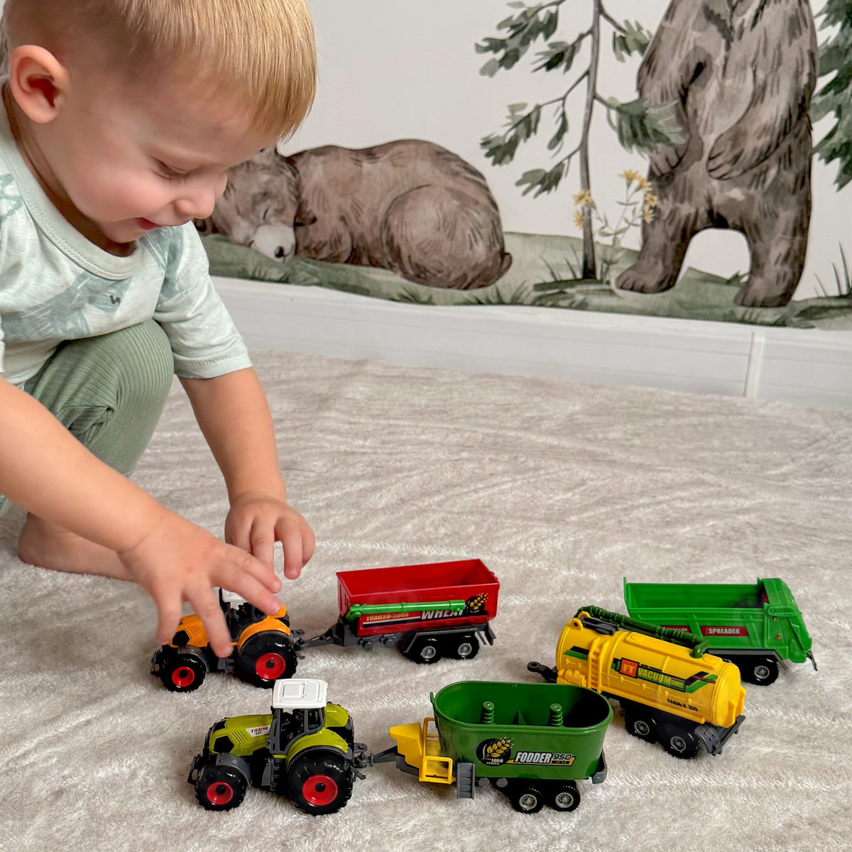 WOOPIE mini ūkininko traktorių su priekabomis rinkinys