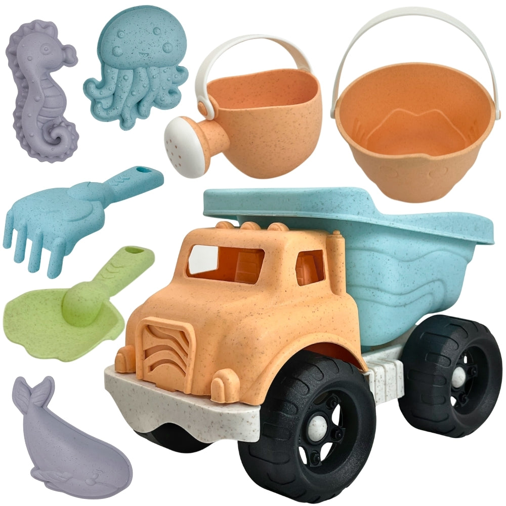 WOOPIE GREEN Smėlio žaislų rinkinys, 8 dalys: kibirėlis, savivartis (Biologiškai skaidi, Ekologiška Medžiaga) – pagrindinis vaizdas