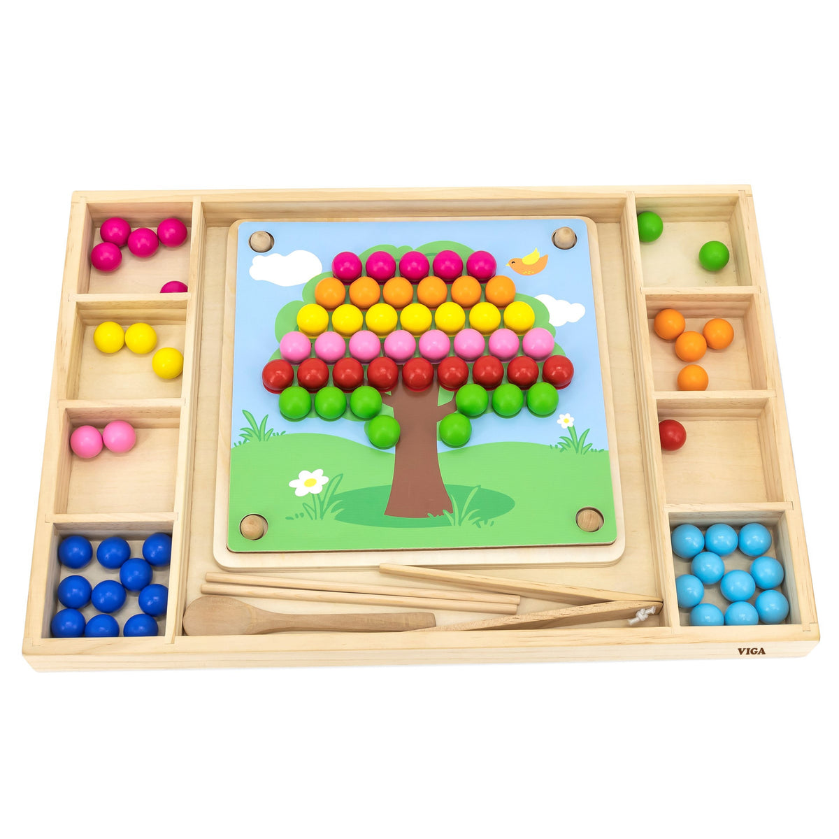 VIGA Medinis Rutuliukų Gaudymo Montessori Žaidimas
