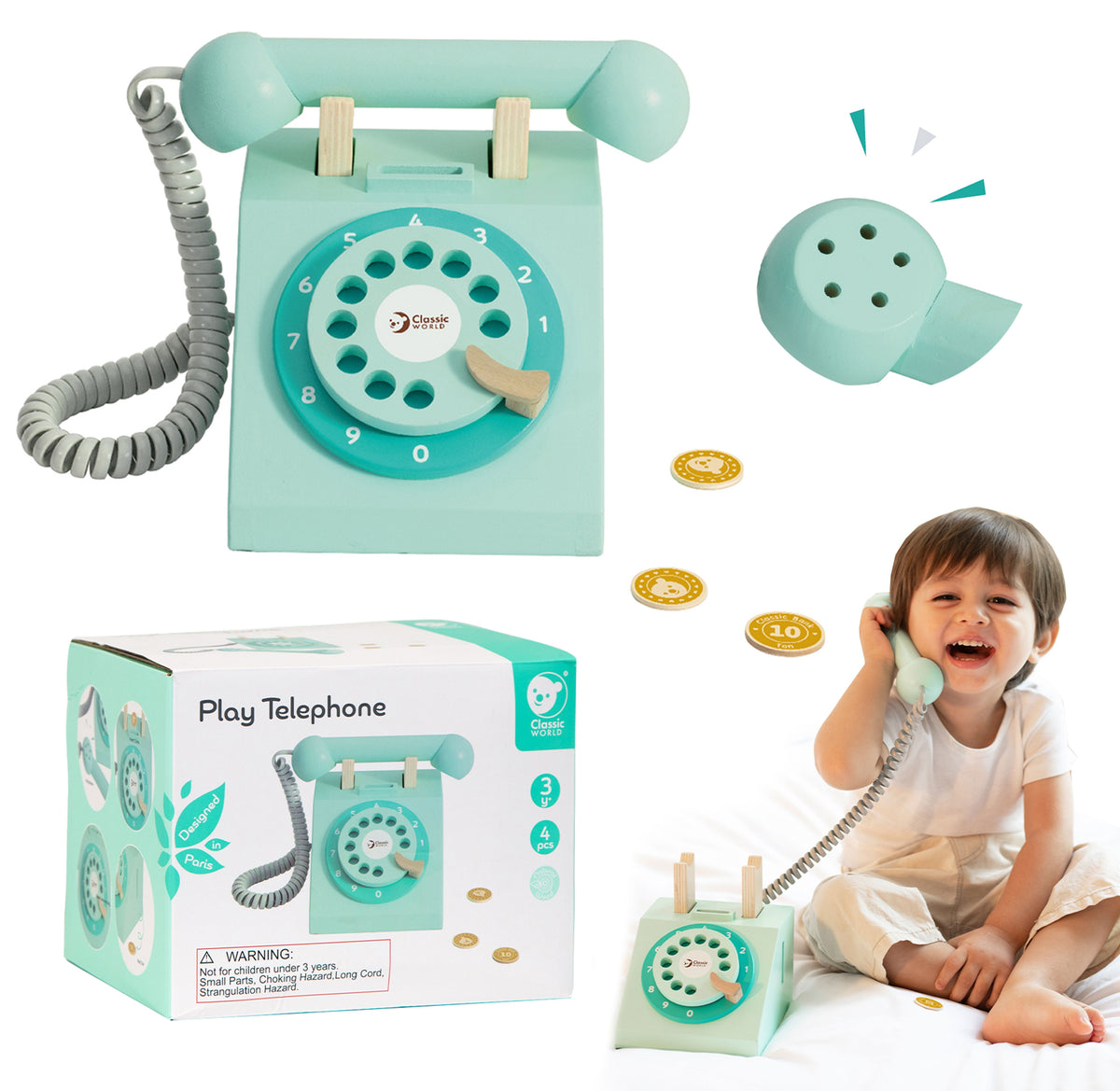 CLASSIC WORLD Medinis Telefono Aparatas Vaikams Vintažinis Stilius