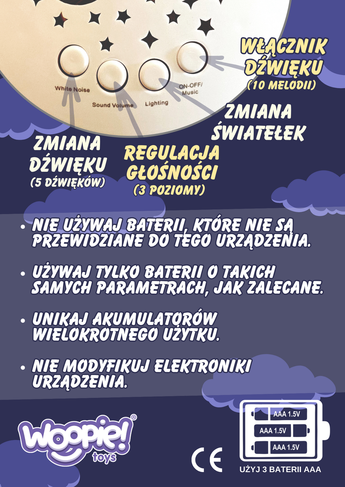 WOOPIE BABY meškiukas 2in1 su žvaigždžių projektoriumi ir lopšinėmis