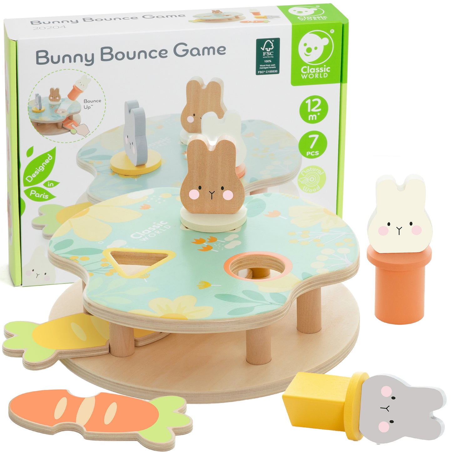 Žaidimas CLASSIC WORLD Wooden Pop Up Bunnies 12m+ – pagrindinis vaizdas