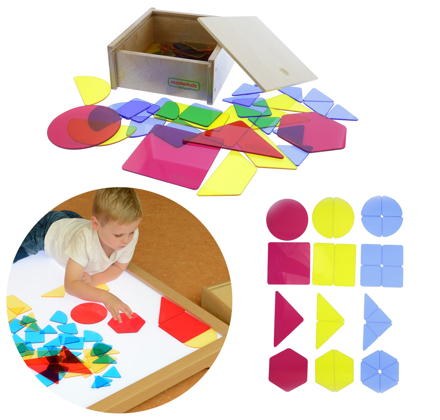 MASTERKIDZ Skaidrių geometrinių figūrų rinkinys spalvoms ir formoms pažinti
